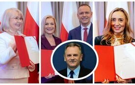 Na zdjęciu: od lewej Katarzyna Kondziołka Burmistrz Zawichostu Powiat Sandomierski, Renata Janik Marszałek Wojew&oacute;dztwa Świętokrzyskiego z Prezydentem Karolem Nawrockim, Joanna Dołowska Burmistrz Gowarczowa Powiat Konecki i Jerzy Kolarz Starosta Buski (okr