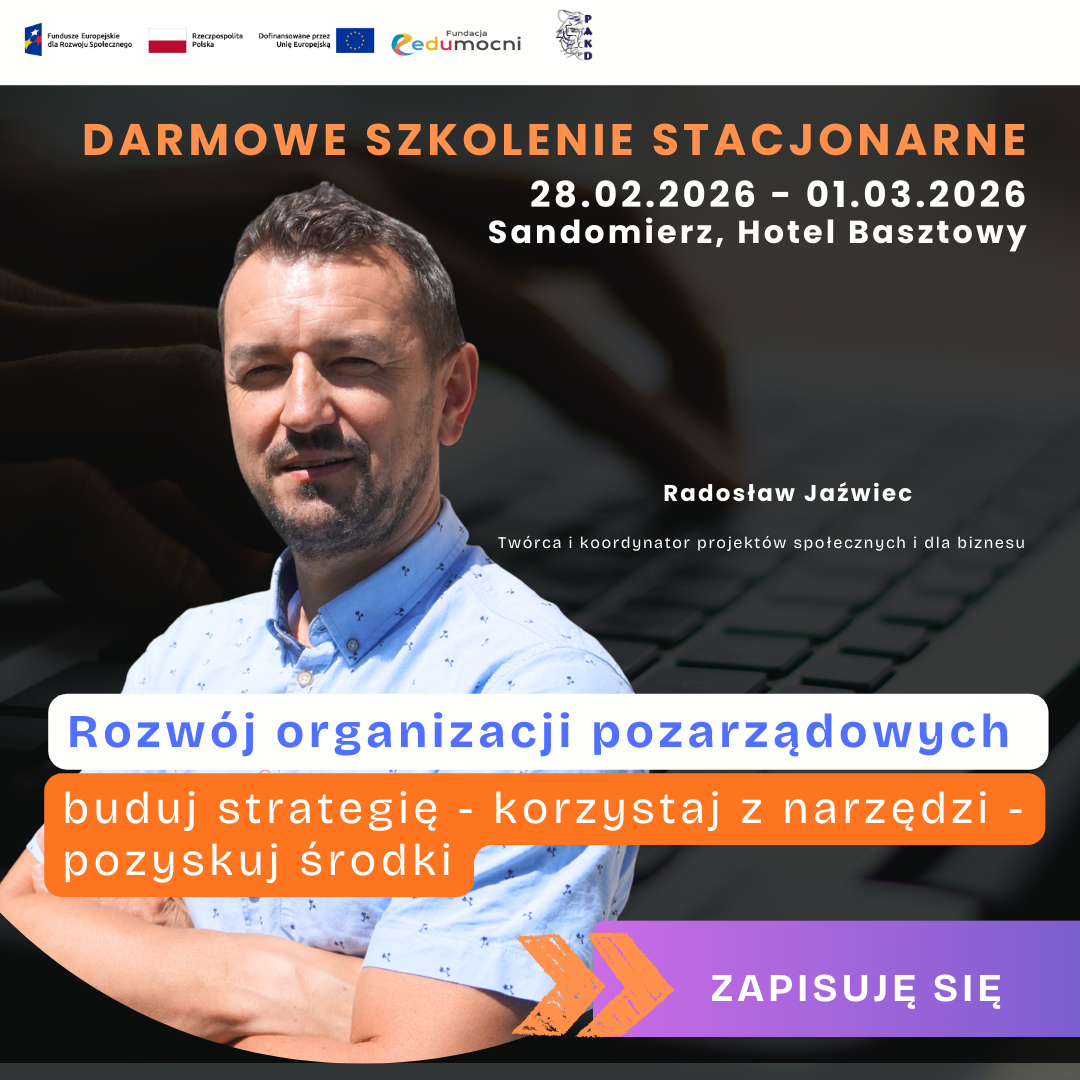 Plakat z&nbsp;zaproszeniem do wzięcia udziału w&nbsp;darmowym szkoleniu