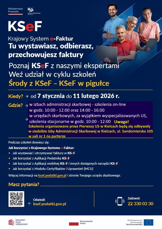 Plakat, zajawka szkoleń "Środy z&nbsp;KSeF"