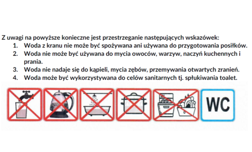 Fragment komunikatu o nieprzydatności wody do spożycia.